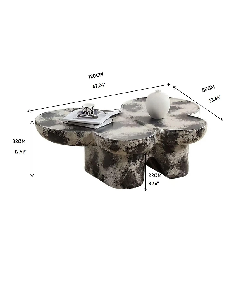 Boyel Living Modern Faux Travertine Coffee Table, Butterfly-Shaped Fiberglass Art Piece for Room & Office