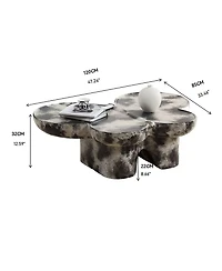 Boyel Living Modern Faux Travertine Coffee Table, Butterfly-Shaped Fiberglass Art Piece for Room & Office