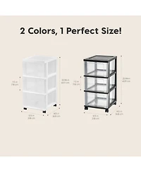 Iris Usa Plastic 3-Drawer Storage Organizer Rolling Cart with Wheels, Slim Narrow Design, 2-Pack