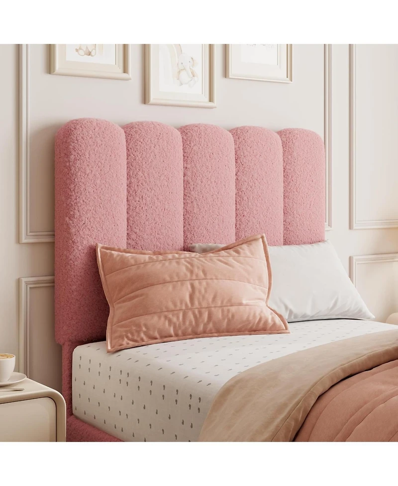 gaomon Boucle Twin Xl Bed Frame with Wave Headboard - Upholstered Platform Bed for Girls & Kids, Wood Slat Support