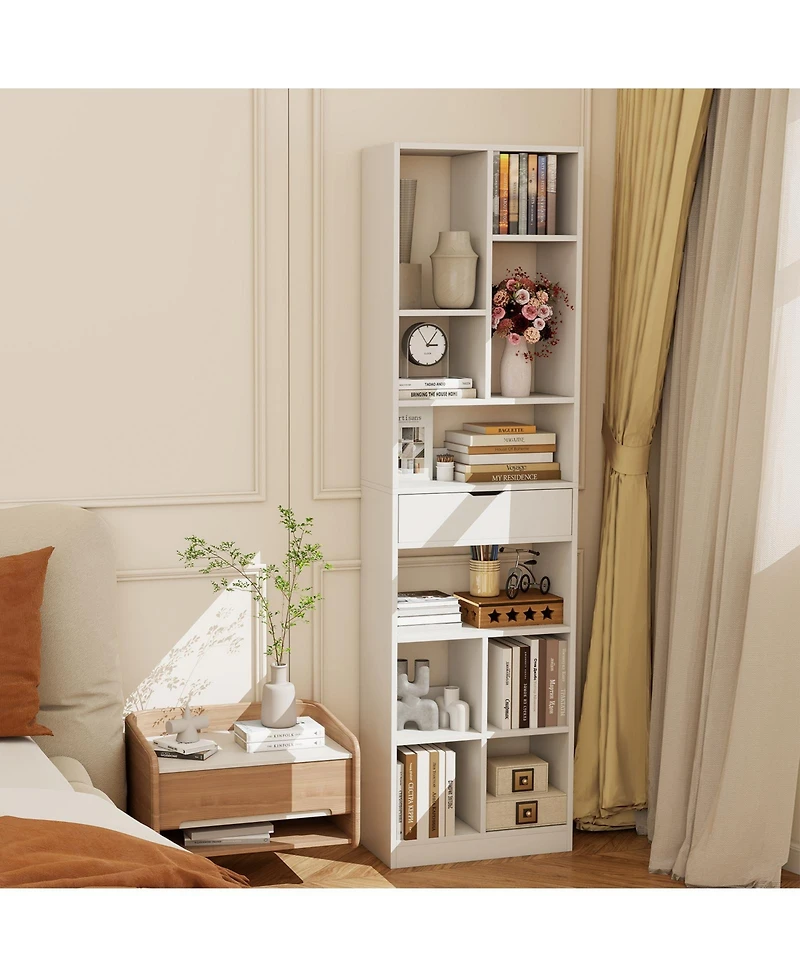 Slickblue 7-tier Bookshelf with Drawer 180cm Floor Standing Display Rack Storage Shelf.