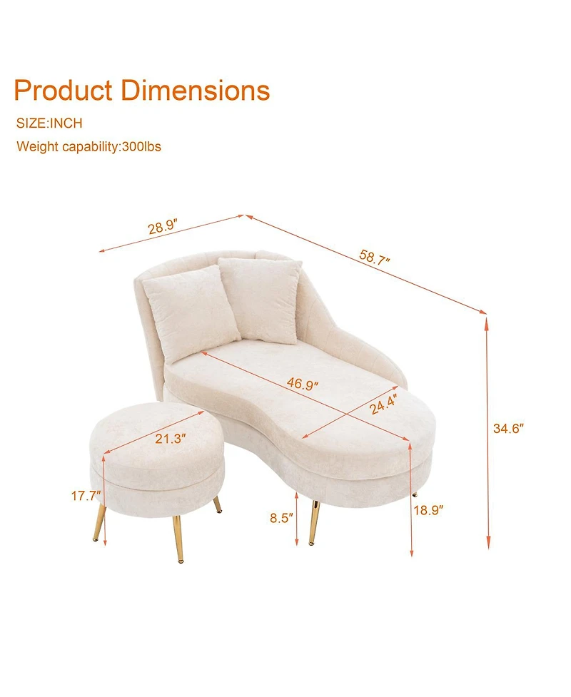 Streamdale Furniture Indoor Chenille Chair with Left Armrest & Lumbar Pillow, Lounge SofaFootstool