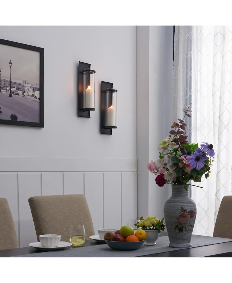 Danya B. Metal Pillar Candle Sconces with Glass Inserts - Set of 2