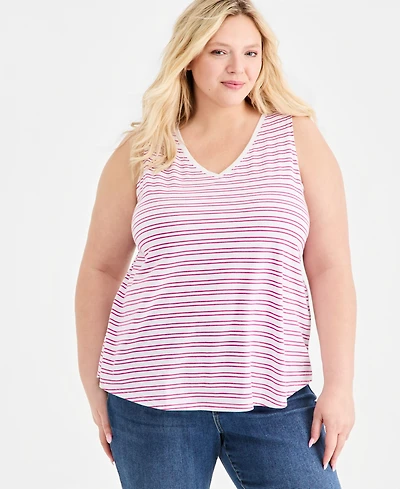 Style & Co Plus Striped V-Neck Tank Top, Macy's Exclusive