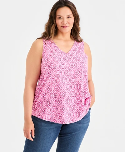 Style & Co Plus Size Printed V-Neck Tank Top, Macy's Exclusive