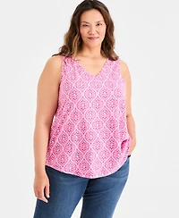 Style & Co Plus Size Printed V-Neck Tank Top, Macy's Exclusive