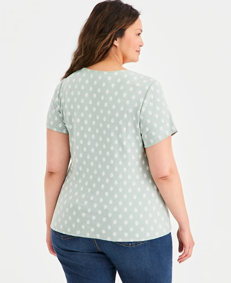 Style & Co Plus Printed Short-Sleeve Scoop-Neck Top, Macy's Exclusive