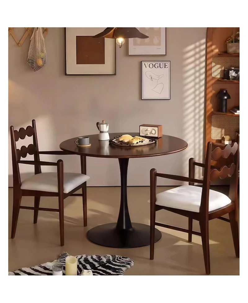 Streamdale Furniture Walnut Round Dining Table, 31.5" Modern Mdf & Steel Kitchen Table