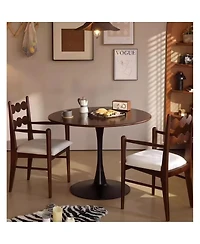 Streamdale Furniture Walnut Round Dining Table, 31.5" Modern Mdf & Steel Kitchen Table