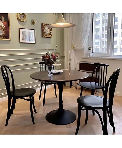 Streamdale Furniture Walnut Round Dining Table, 31.5" Modern Mdf & Steel Kitchen Table