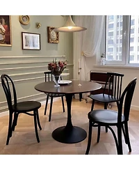 Streamdale Furniture Walnut Round Dining Table, 31.5" Modern Mdf & Steel Kitchen Table