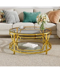 Streamdale Furniture Round Tempered Glass Coffee Table, 30.7" ,Geometric Metal Frame