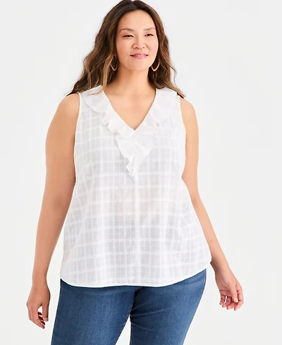 Style & Co Plus Ruffle V-Neck Sleeveless Top, Macy's Exclusive