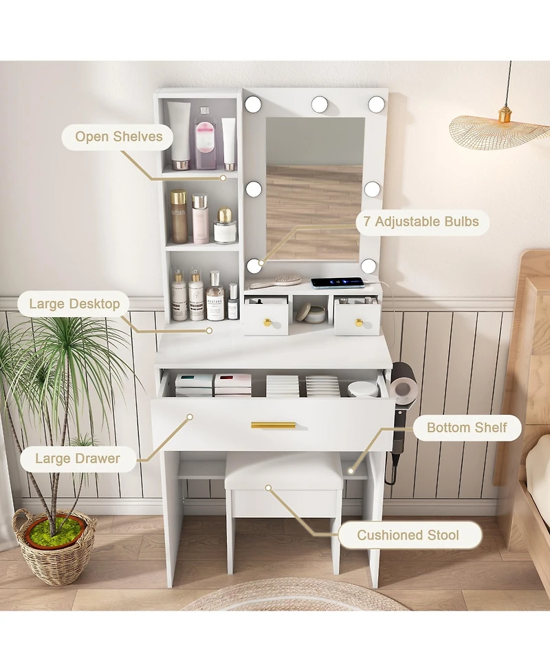 Rainsken Dressing Table Set with Stool