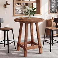Tribesigns Square Bar Table, 3-Tier Wooden Pub Table with Storage Shelves, Walnut
