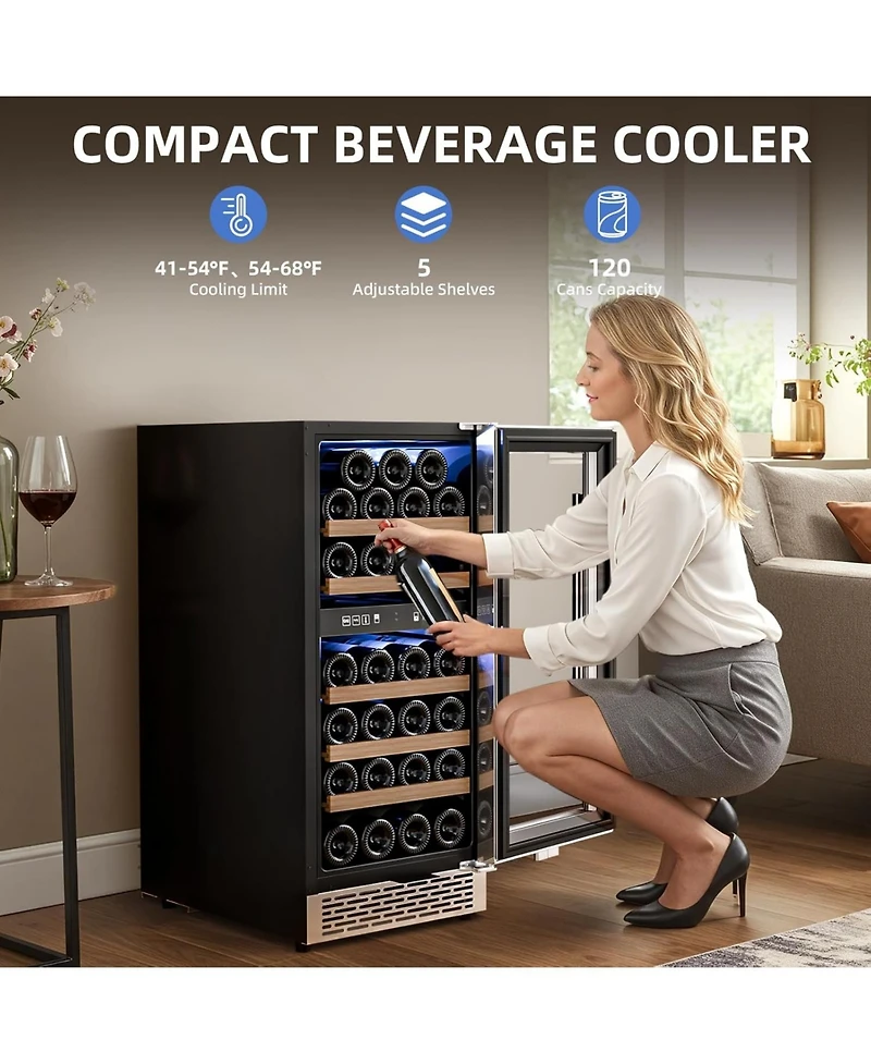 Cowsar 15" Wine Cooler, 27 Bottle Dual Zone Wine Fridge, 3.1 Cu.Ft