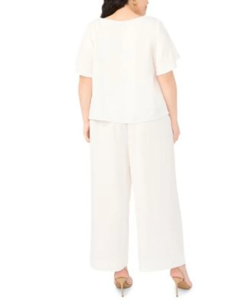 Vince Camuto Crewneck With Flutter Sleeves Smocked Wide Leg