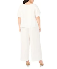 Vince Camuto Crewneck With Flutter Sleeves Smocked Wide Leg