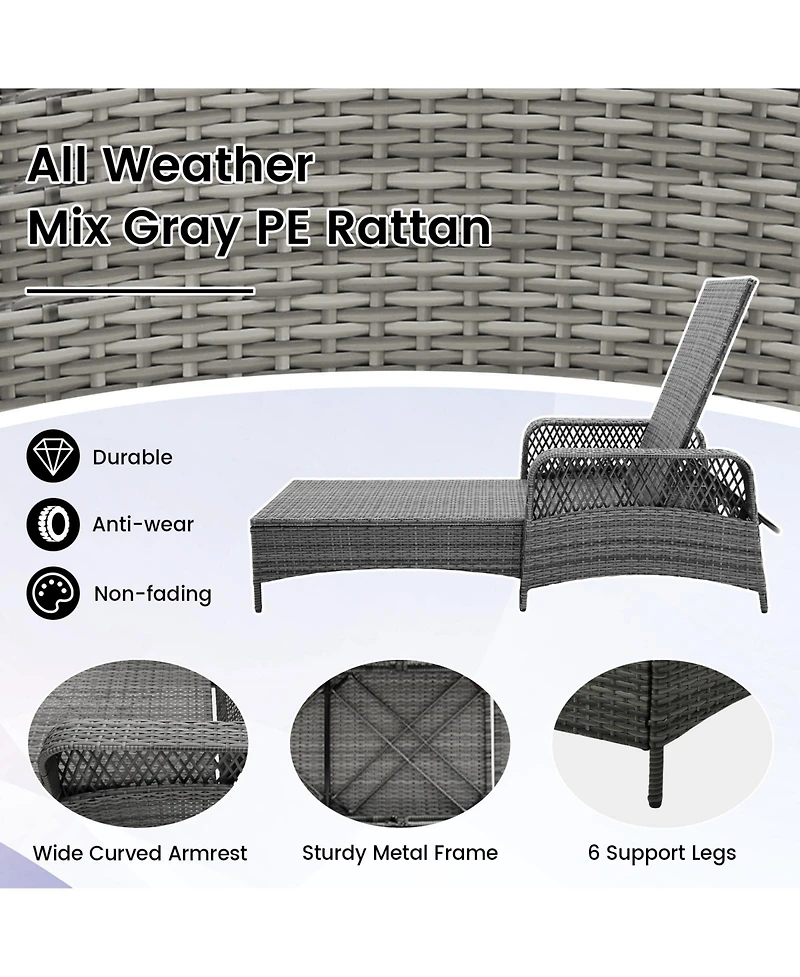 Gymax 2 Pcs Outdoor Chaise Lounge Chair Patio Recliner w/ 6-Level Backrest Cushion