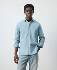 Mango Men's Cotton-Linen Regular Fit Denim Shirt