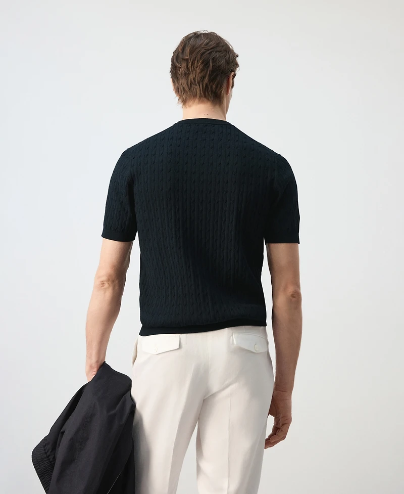 Mango Men's Cotton Cable-Knit T-Shirt