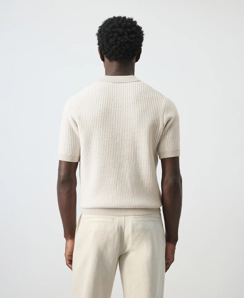 Mango Men's Textured Knitted Cotton Polo Shirt