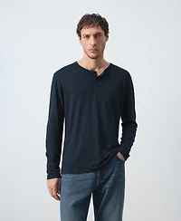 Mango Men's Henley Linen-Blend T-Shirt