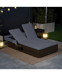 Gymax 2-person Rattan Lounge Bed w/ Retractable Canopy 5-position Adjustable Backrest