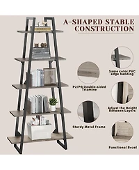 gaomon 72" A-Shape Ladder Bookcase, 5-Tier Metal Frame Shelf with Adjustable Wood Shelves