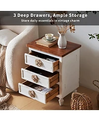 Streamdale Furniture Vintage Farmhouse End Table - Rustic Nightstand, 3 Drawers, Distressed
