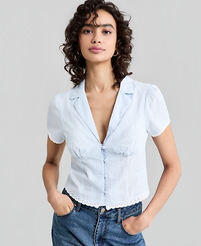 And Now This Petite Collared V-Neck Short-Sleeve Shirt, Macy's Exclusive