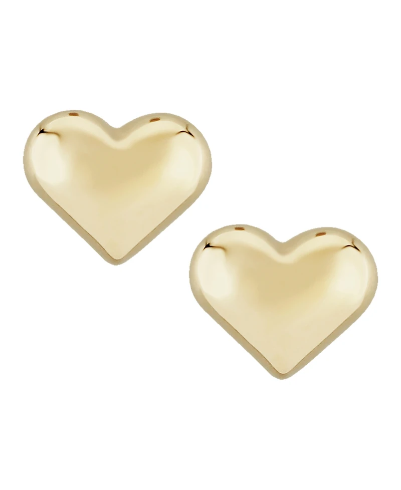 Puffed Heart Stud Earrings Set in 14k Gold (10mm)