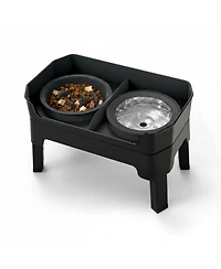 Aronkl 4 1 Adjustable Dog Bowl Stand with 2 Stainless Anti-Spill Bowls for Dogs Growing Puppies Anti-Slip Mess Proof