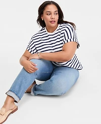 On 34th Trendy Plus Cuffed-Sleeve Relaxed Top, Macy's Exclusive