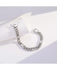 Men's Sterling Silver White Gold Plated with Iced Out Cubic Zirconia Paper Clip Curb Chain Bracelet