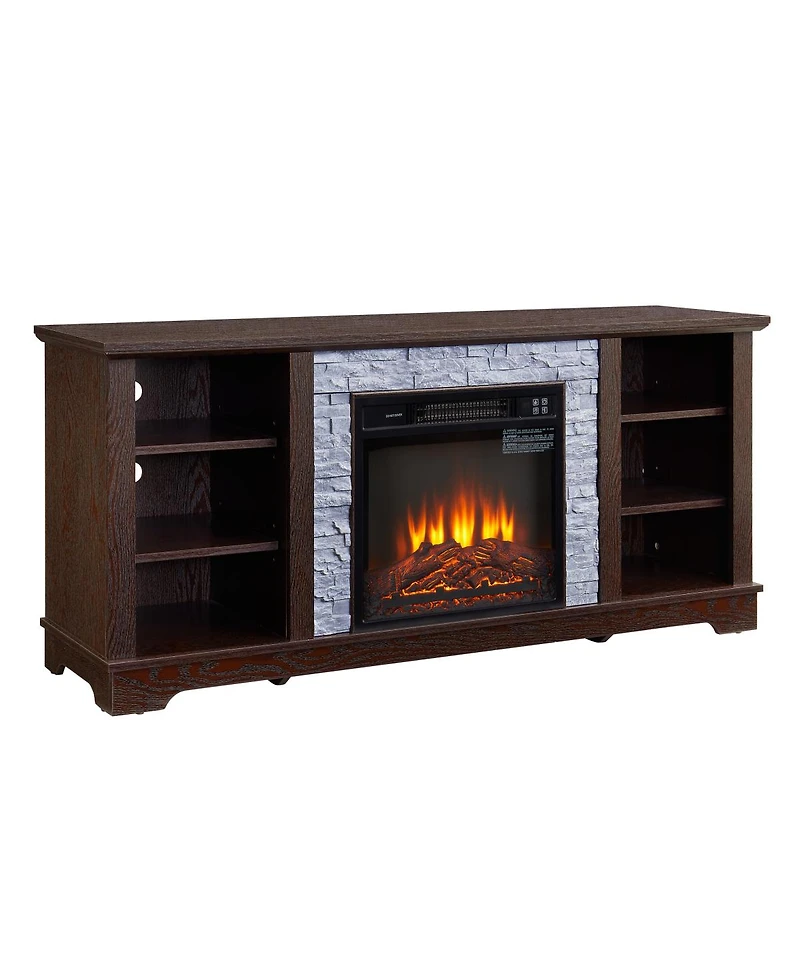 Streamdale Furniture Electric Fireplace Stone Tv Media Stand with Faux Stacked Stone Surround, 58.31"W