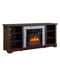 Streamdale Furniture Electric Fireplace Stone Tv Media Stand with Faux Stacked Stone Surround, 58.31"W