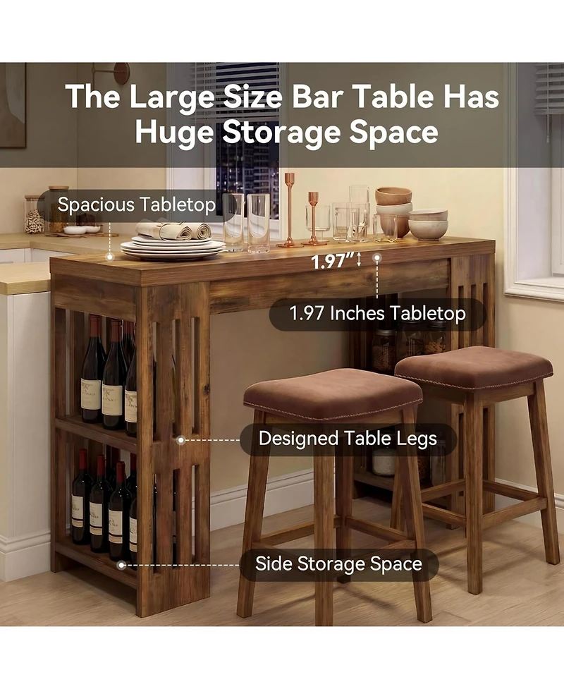 Tribesigns 63 Inch Bar Table, Wooden Bistro Table, Large Home Bar Unit with Wine Rack