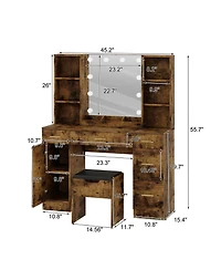 gaomon Farmhouse Makeup Vanity Set with Lighted Mirror, Shelves and Charging Station