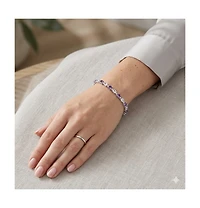 Simona Sterling Silver, Round & Oval Gem Bracelet - Amethyst & White Topaz