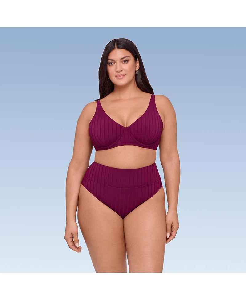 S3 Apparel Women's Supportive Wide Ribbed Tall Underwire Bikini Swimsuit Top