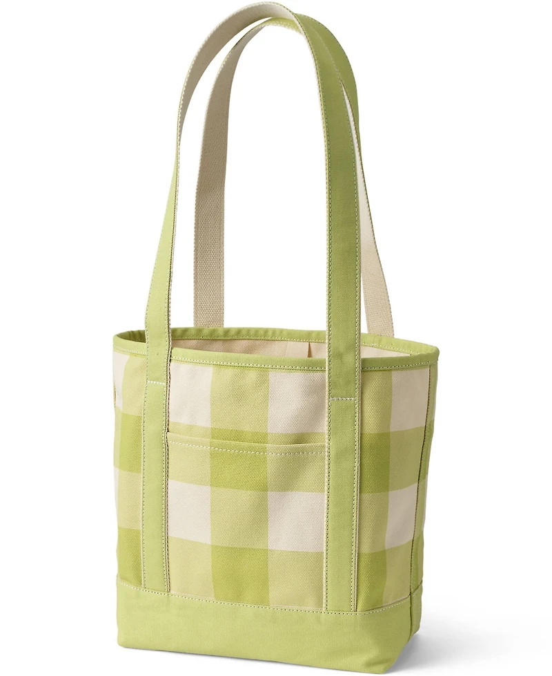 Lands' End Medium Print 5 Pocket Open Top Long Handle Canvas Tote Bag