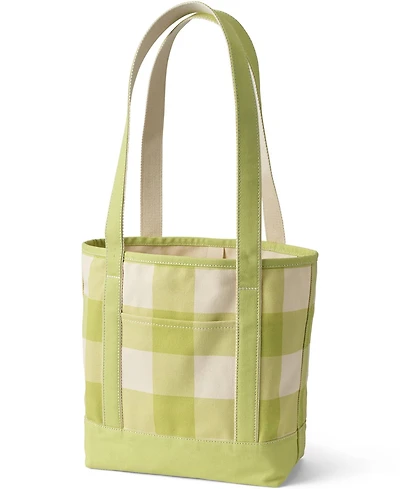Lands' End Medium Print 5 Pocket Open Top Long Handle Canvas Tote Bag