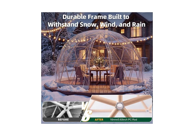 Aecojoy Outdoor Igloo Tent Dome for Winter, 12x12 Clear Bubble Tent for 4–7 People