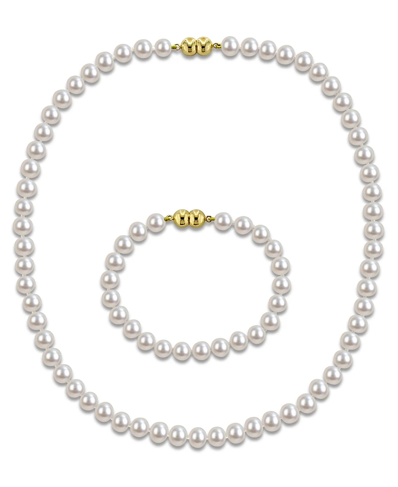 Macy's 2-Pc. Cultured Akoya Pearl (6-7mm) Necklace and Bracelet Set in 18k Gold Flash-Plated Sterling Silver