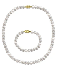 Macy's 2-Pc. Cultured Akoya Pearl (6-7mm) Necklace and Bracelet Set in 18k Gold Flash-Plated Sterling Silver