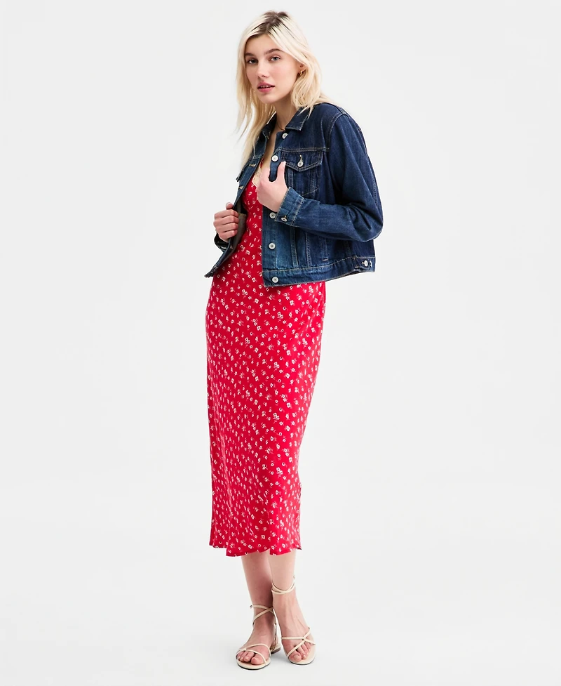 Lucky Brand Women's Simone Printed Lace-Trim Midi Dress