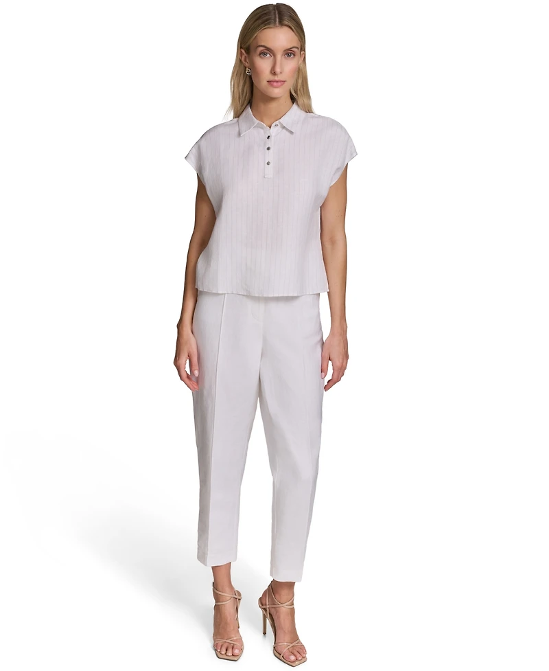 Calvin Klein Petite Short-Sleeve Collared Top
