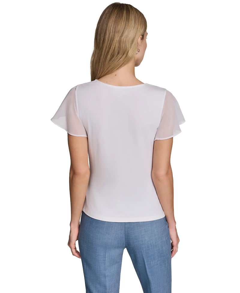 Calvin Klein Petite Cowl Neck Short-Sleeve Top