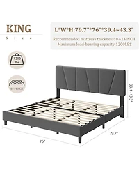 gaomon California King Platform Bed with Adjustable Headboard, Linen Upholstered Frame, Wood Slats